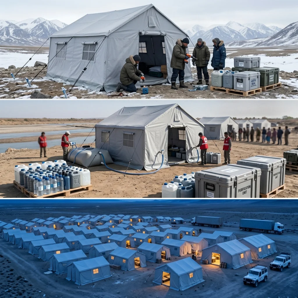 FR Emergency Disaster Relief Tent Heavy Duty Tactical Metal Frame Waterproof Oxford Cotton Humanitarian Shelter Design