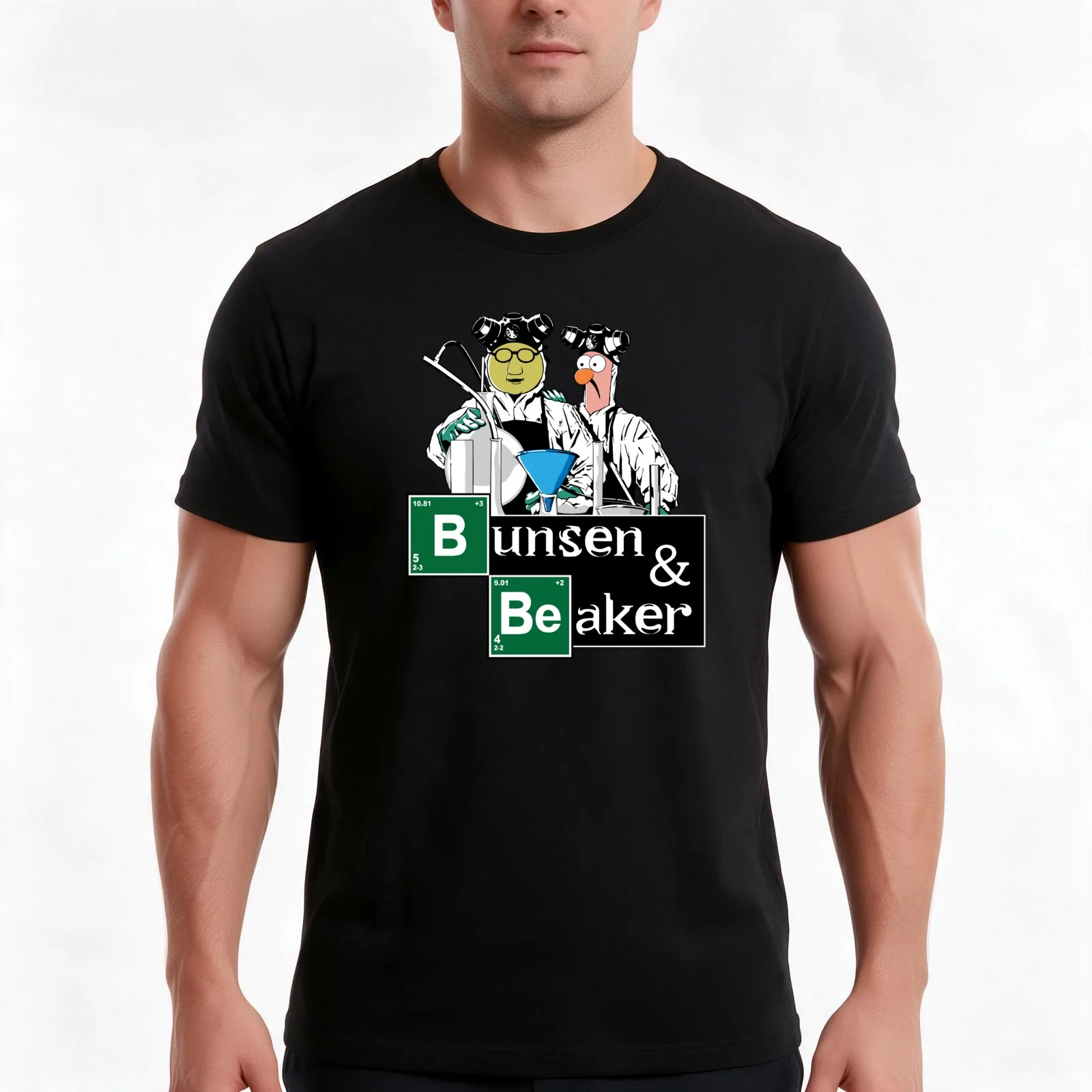 Bunsen & Beaker T-Shirt, Summer Casual Cotton Tee, Oversized Streetwear Tops, Vintage Graphic Print, Loose Fit Short Sleeve