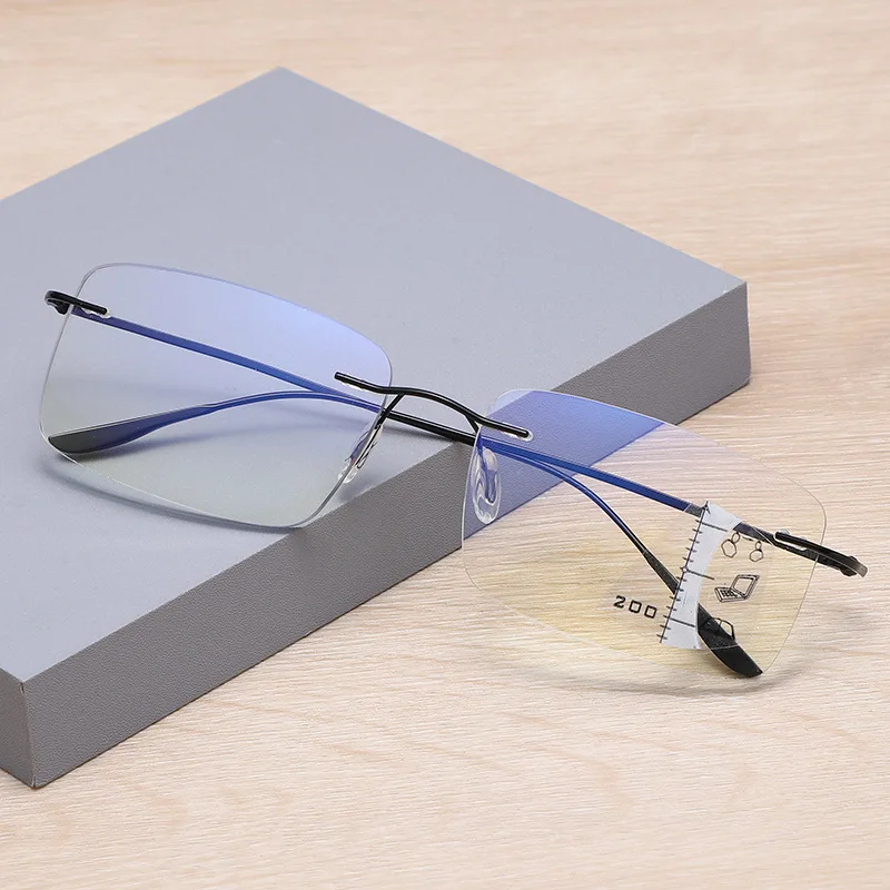 

Rimless Progressive Multifocal Reading Glasses Men Business Presbyopic Glasses Blue Light Computer Grade Glasses Ultra Light