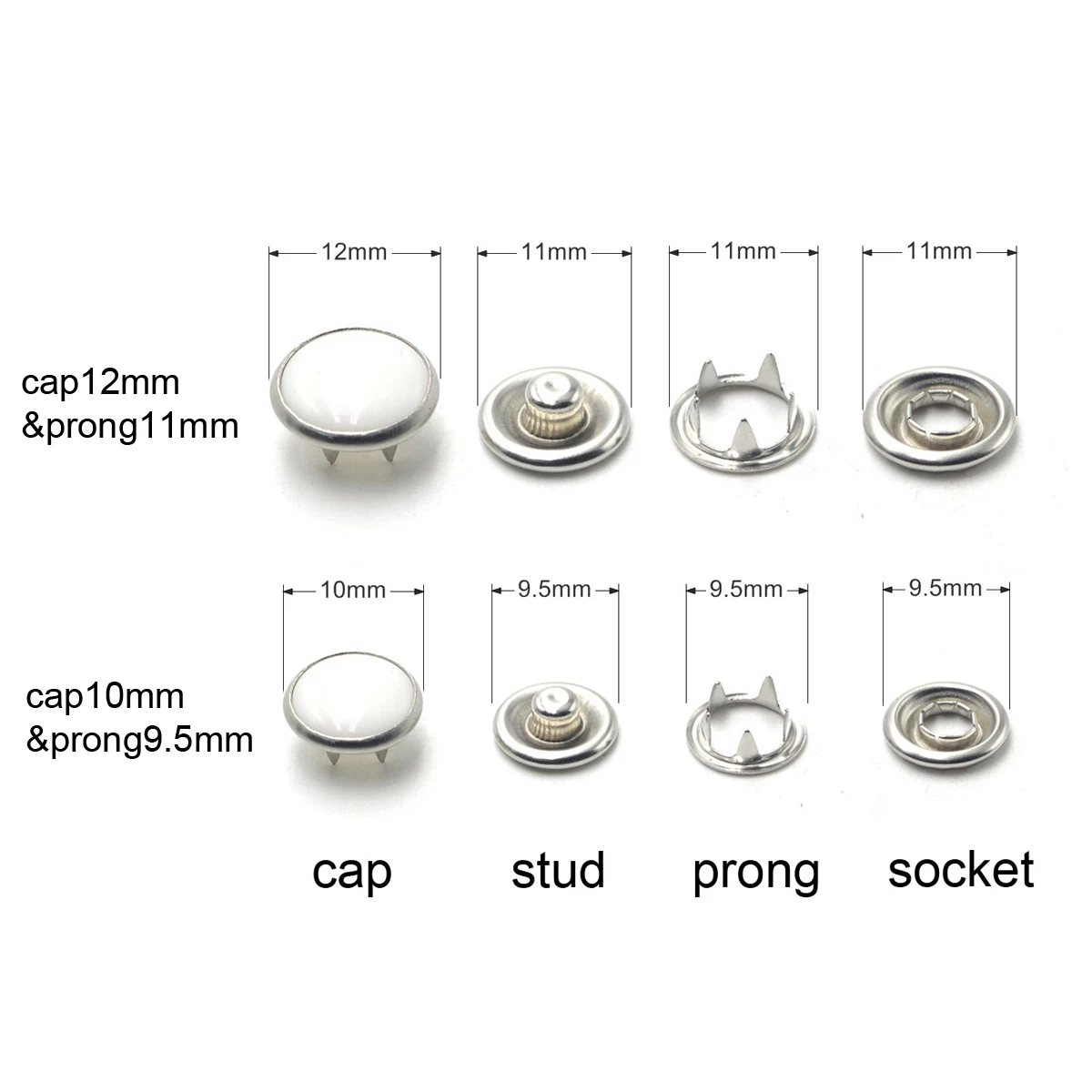 20Sets Pearl Fasteners Ring Press Studs Snap Buttons Poppers For DIY Craft Supplies Cap 10mm 12mm