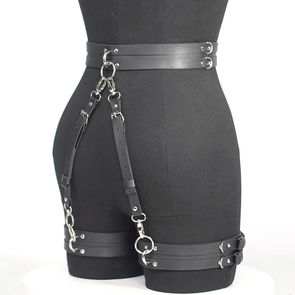 Women Sexy Leg Harness Pu Leather Lingerie Bdsm Bondage Wear Thigh Garter belt straps Gothic Fetish Clothing Exotic Accessorie