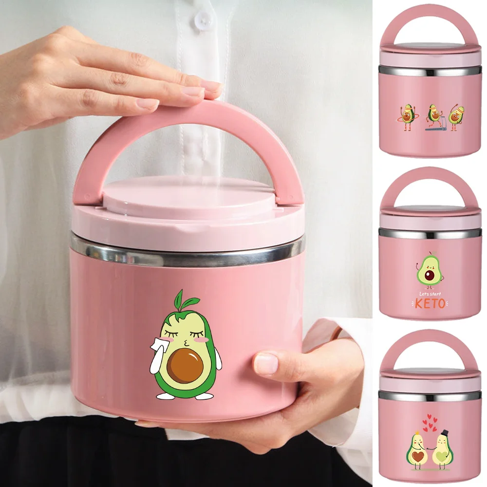 

Thermal Jar Insulated Soup Cup Avocado Pattern Portable Children Students Office Bento Box Single Layer Picnic Storage Lunch Box