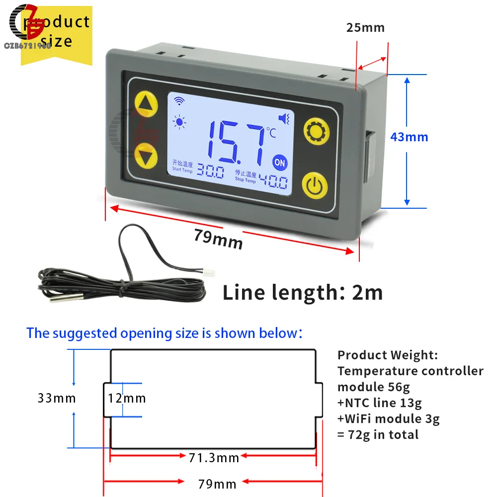 ST10 WIFI Digital Thermostat for Incubator Refrigerator Temperature Controller Thermoregulator Relay Heating Cooling DC 12V 24V