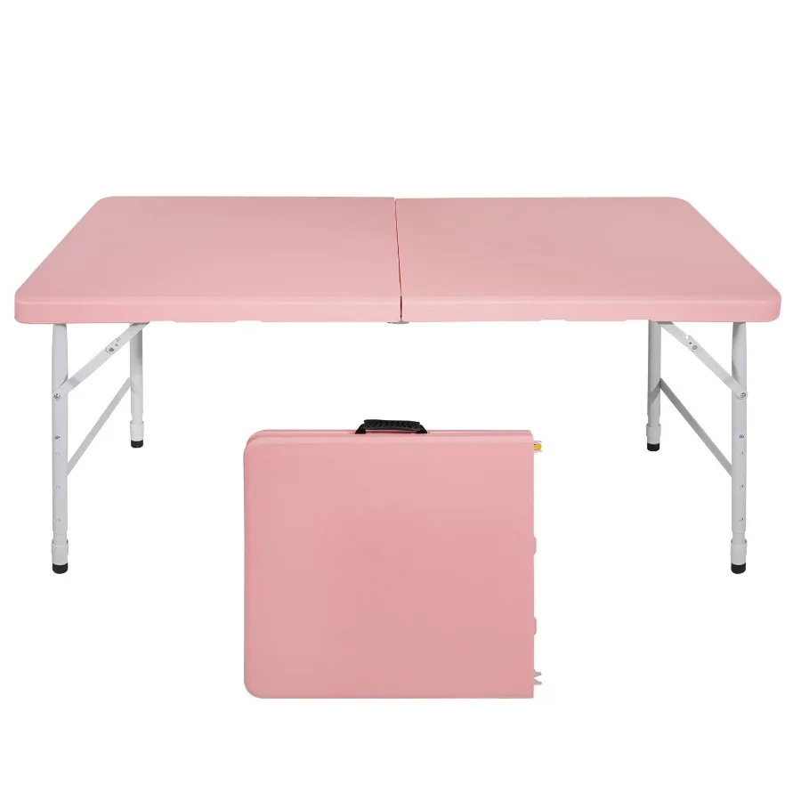 

4ft Pink Portable Folding Table IndoorOutdoor Maximum Weight 135KG Foldable Table for Camping