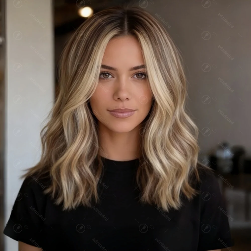 

Soft Highlight Blond Wave Hair 150 density and 13×4 100%human hair wig lace front wig, with baby hair pre plucked