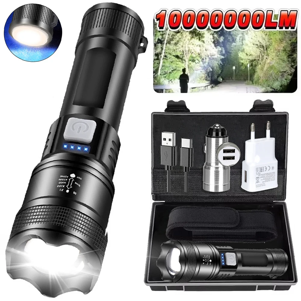 

Супер яркий светодиодный фонарик Type-C, перезаряжаемый фонарь, мощный тактический масштабируемый фонарь, водонепроницаемая лампа для кемпинга, пешего туризма