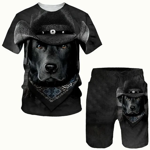 Nuevo traje para perro mascota con estampado 3D, camiseta y pantalones cortos para hombre, conjunto de ropa deportiva, chándal de verano con cuello redondo, ropa fresca de manga corta