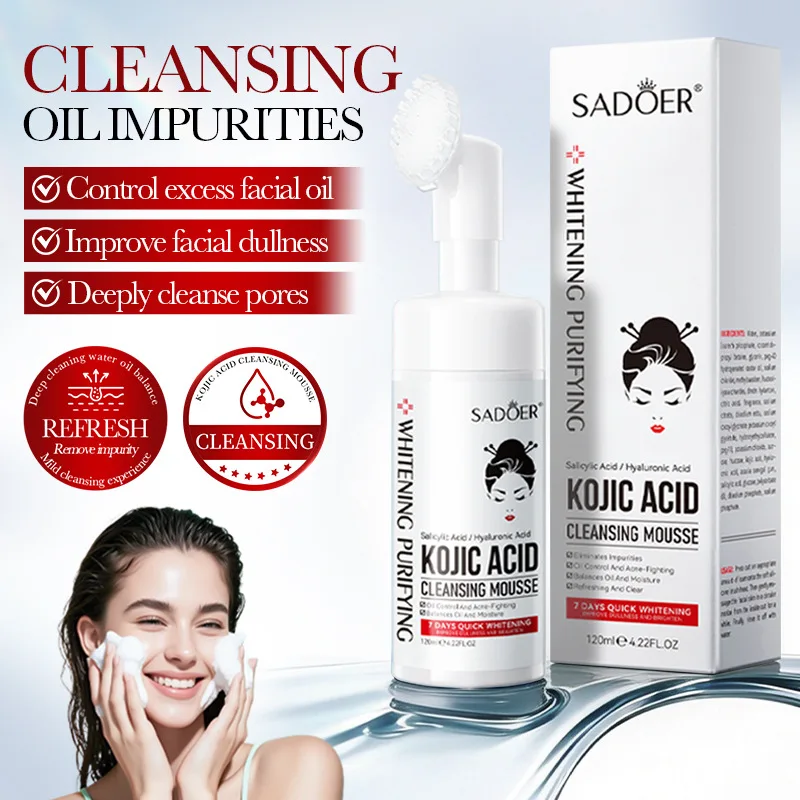 Kojic Acid Cleansing Mousse 120ml Brightening and Whitening Deep Cleansing Foaming Cleanser, Gently Cleanses the Skin Without Irritating It
