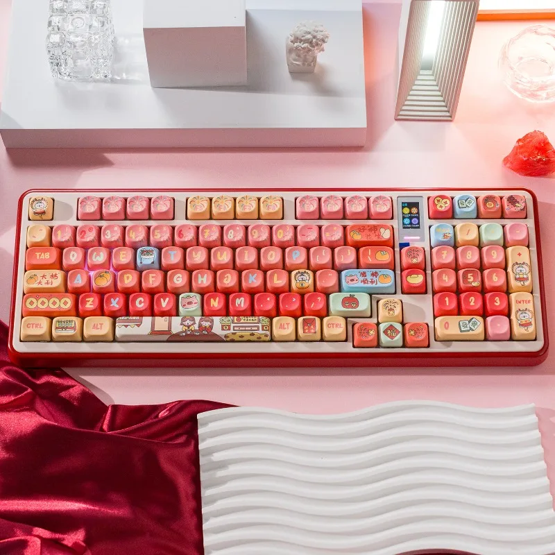 

Cute Red Theme Keycaps Set Customized PBT Sublimation MOA Profile Keyboard Cap 143keys for Mechanical Keyboard Accessories Gifts