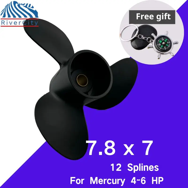 

7.8×7 Outboard Propeller For Mercury 4HP 5HP 6HP Motor Aluminum Alloy 3 Blades 12 Spline Tooth Drive,Marine Engine Part