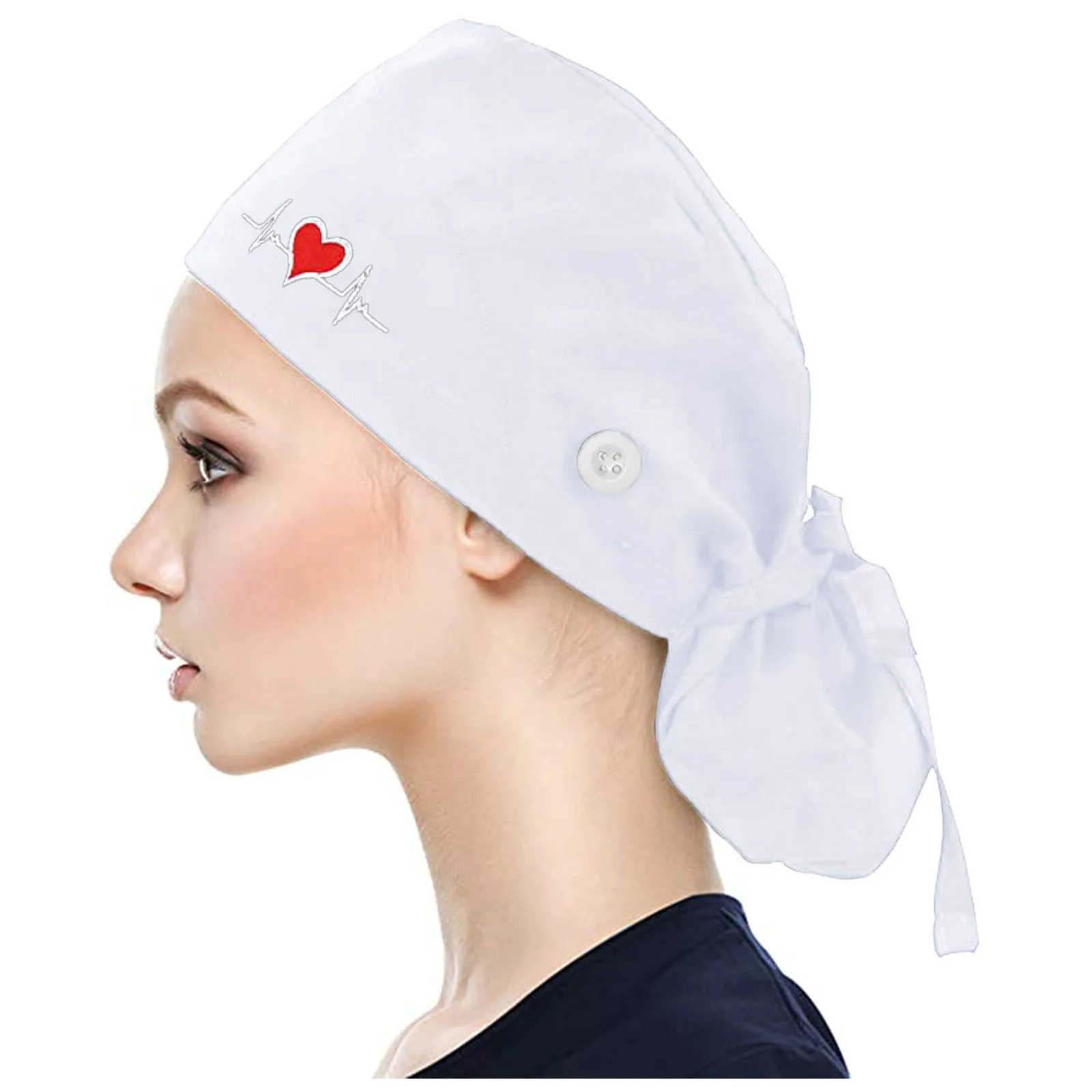 Gorro Enfermera Hoeden Voor Vrouwen Mode Katoen Gedrukt Verpleegster Hoed Scrubs Cap Knoppen Bouffant Hoed Zweetband Gorro Quirúrgico