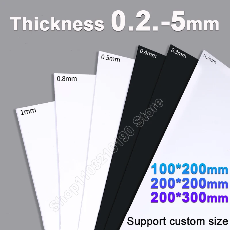 2-10Pcs PVC Plastic Sheet Hard Rigid Plate Board White Black Beige Plastic Sheet Model Making Material Pad Panel Thick 0.2-5mm