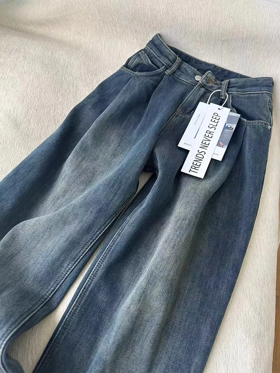 

Широкие брюки для женщин, летние женские зимние двухуровневые плюшевые жаккардовые брюки в стиле панк, профессиональная мягкая подкладка с тиснением и поясом, расслабленные