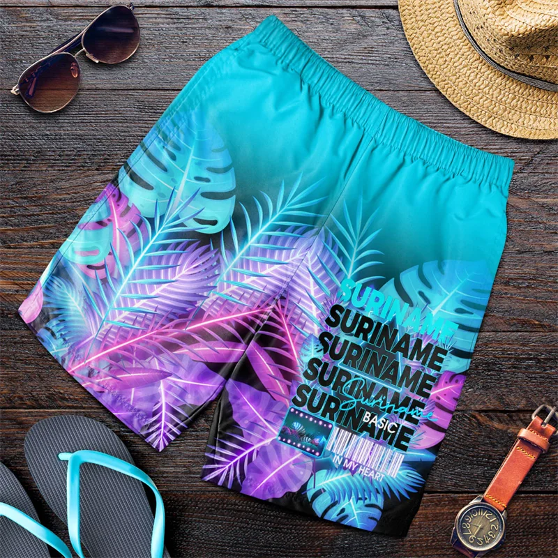 Surinam Feel Map 3D Print Short Pants for Men, Clothes, Casual, Hawaii Beach Shorts, Suriname National Emblem Trunks, Male Fjm