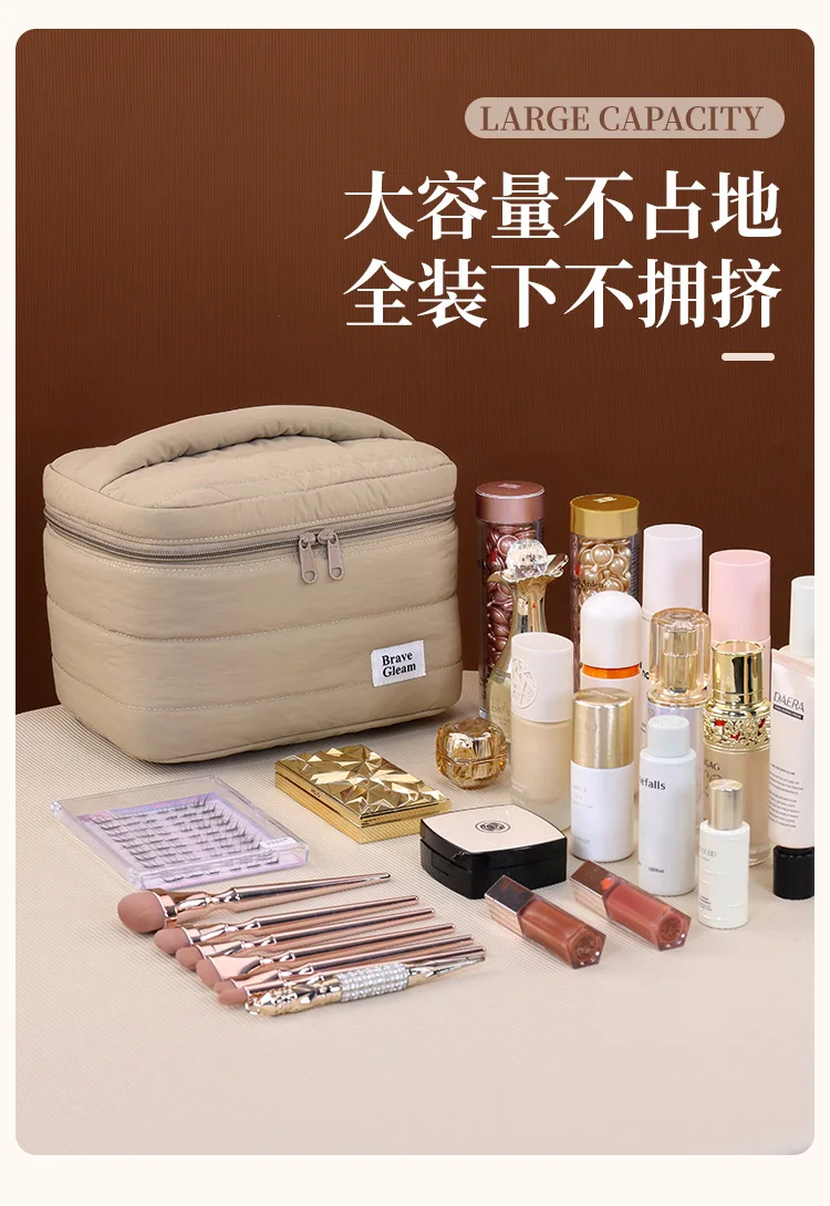 Strapazierfähige, gepolsterte Handtasche für Make-up, durchsichtiger Innentaschen-Kosmetik-Organizer für Damen, komplettes Set Beauty-Essentials – Detail 6