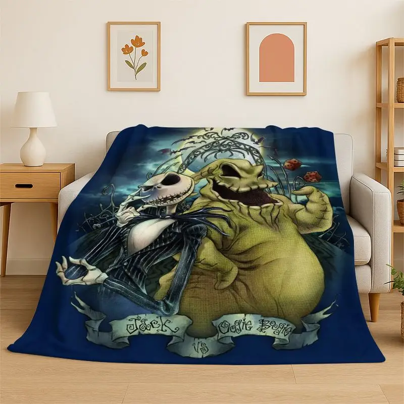 HD Cartoon N-Nightmare Before Christmas Jack HalloweeFlannel Blanket Soft Warm Throw Blanket for Bedroom Living Room Bed Travel