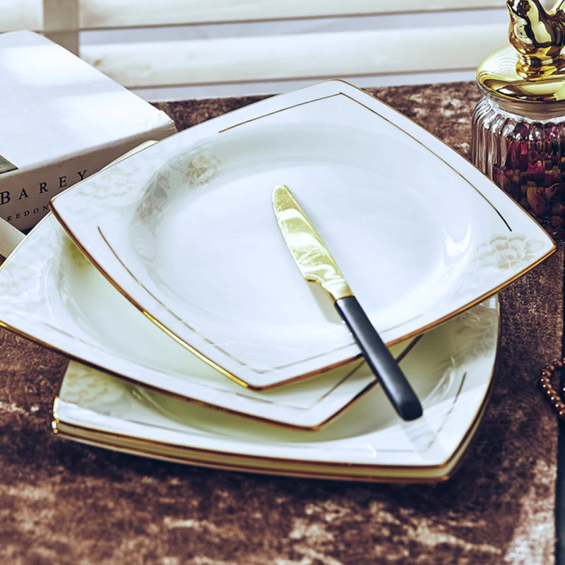 

White Square Dinner Plate Set Flower Modern Ceramic Dinner Plate Wedding Reception Geschirr Set Kitchen Accessories Decoration