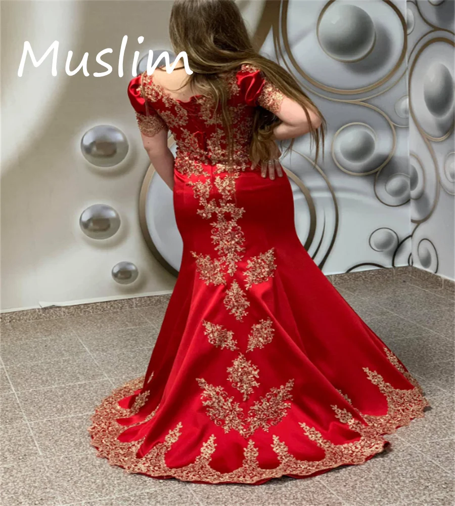 Vintaeg Moroccan Arabic Evening Dress With Detachable Train Red Mermaid Prom Dress Turkey Lace 2 in 1 Robe De Mariée Customized