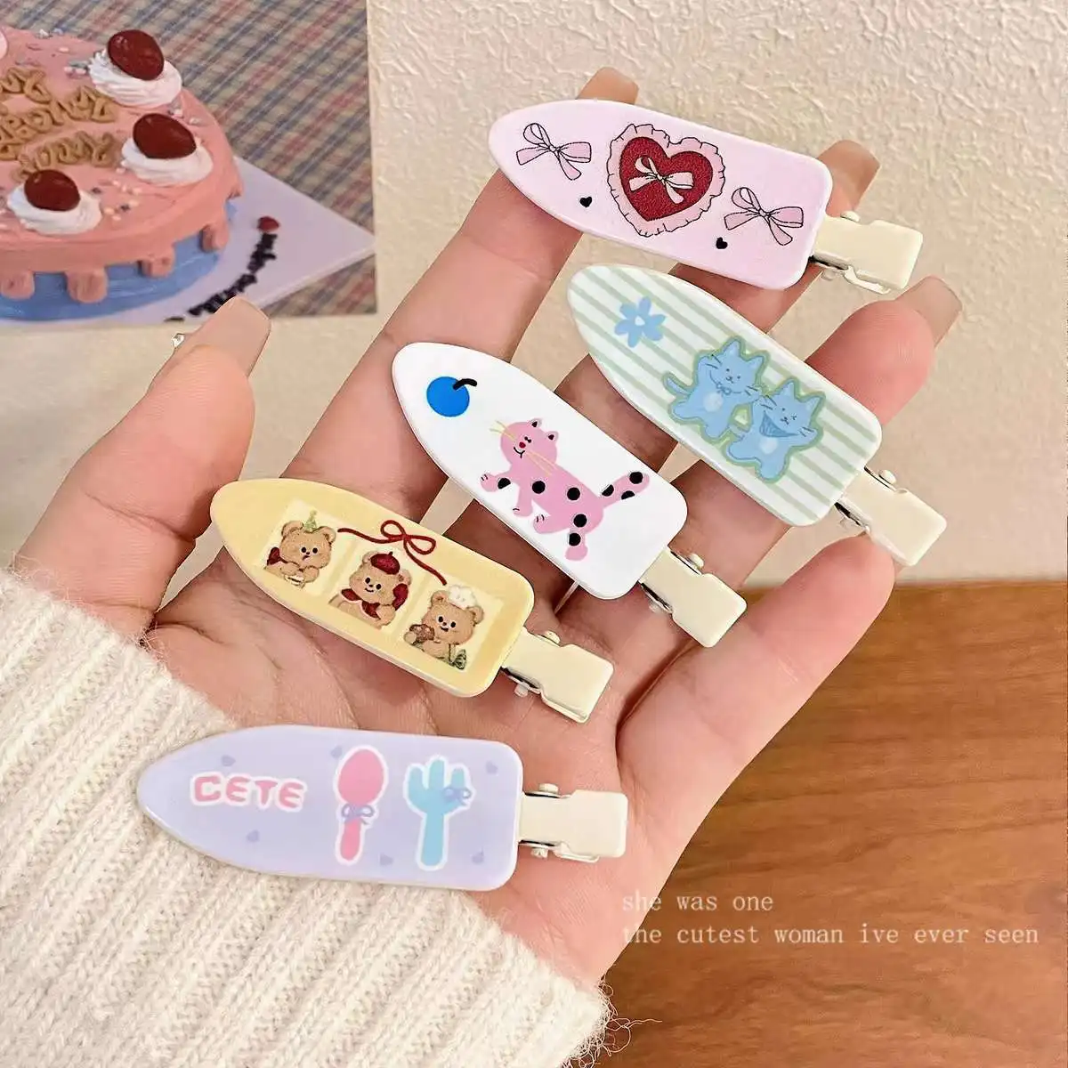 

Cute Bear Seamless Hairpin Cartoon Woman Side Bangs Clip Forehead Broken Hair Duckbill Clip Small Fresh Hair Accessories