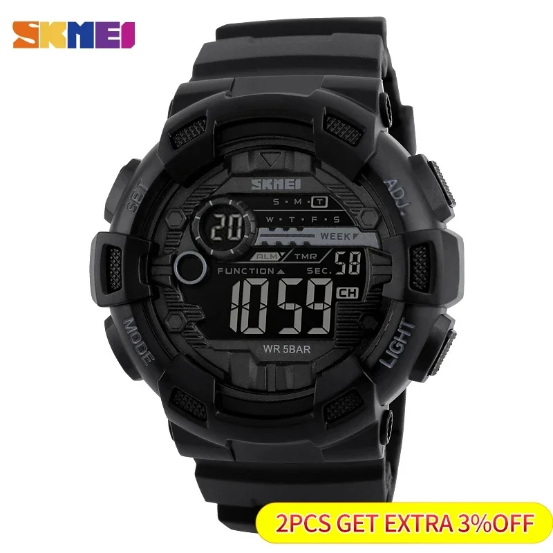 Skmei Men Multifunction 5Bar Waterproof PU Strap LED Display Watches Chrono Digital Watch Reloj Hombre Outdoor Sport Watch 1243