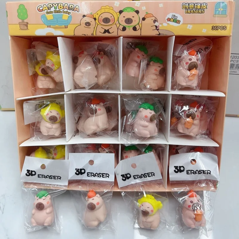 

36PCS/ лот CREATIVE CAPYBARA ластик мило писать рисунок 3D карандашные ластики канцелярские принадлежности школьные принадлежности