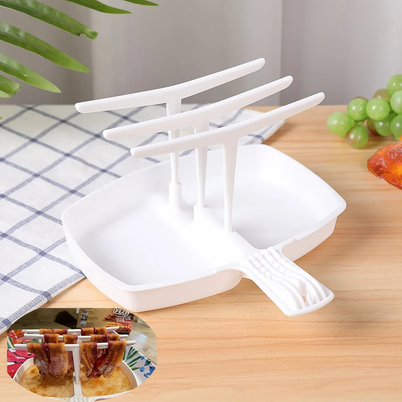 Plastic Microwave Bacon Oven Baking Tray Heat Resistance Barbecue Grill Bacon Rack Easy To Clean Bacon Hanger Breakfast Cookware