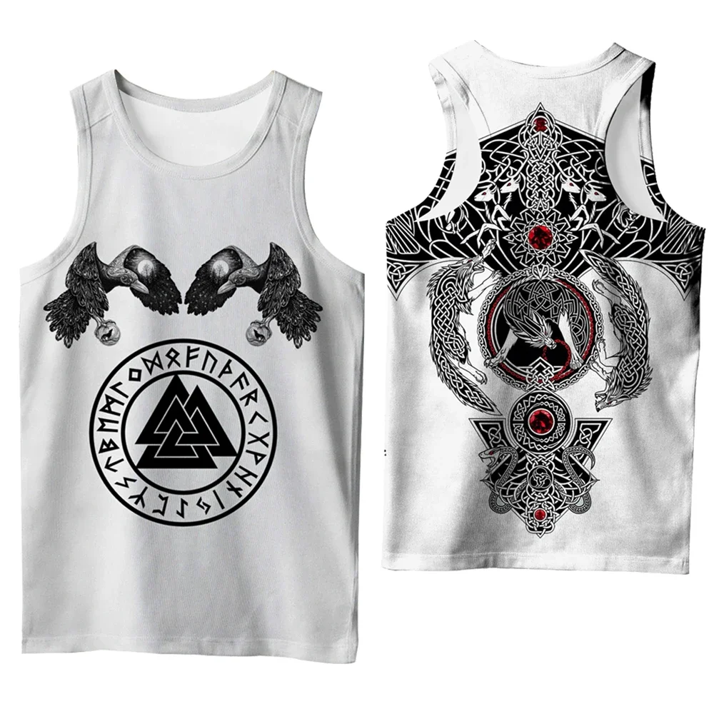 Odin Viking Symbol Tattoo Raven 3D Printed Men Shirt Vest Harajuku Fashion Sleeveless T-shirt Summer streetwear Tank Tops-2