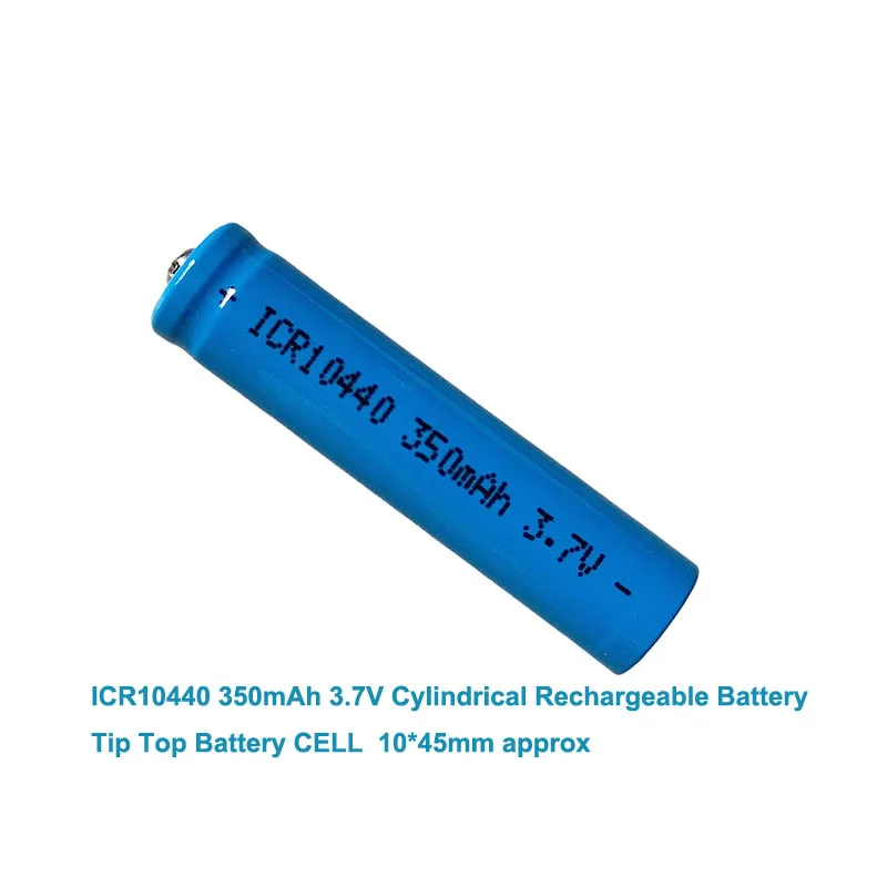 10440 AAA Size 3.7V 350mAh ICR10440 batteria ricaricabile agli ioni di litio con punte a bottone per torcia