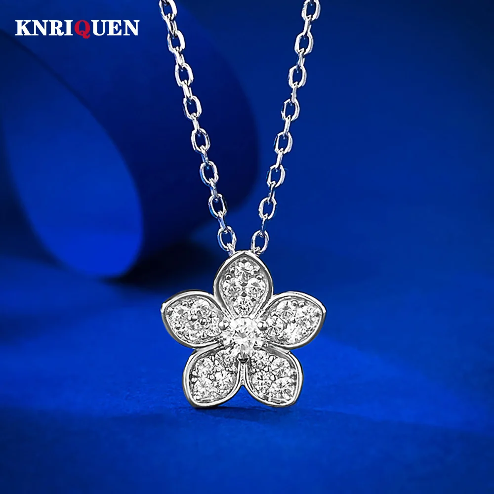 

Luxury Elegant 100% 925 Solid Silver High Carbon Diamond Flower Necklaces for Women Wedding Engagement Party Fine Jewelry Gifts