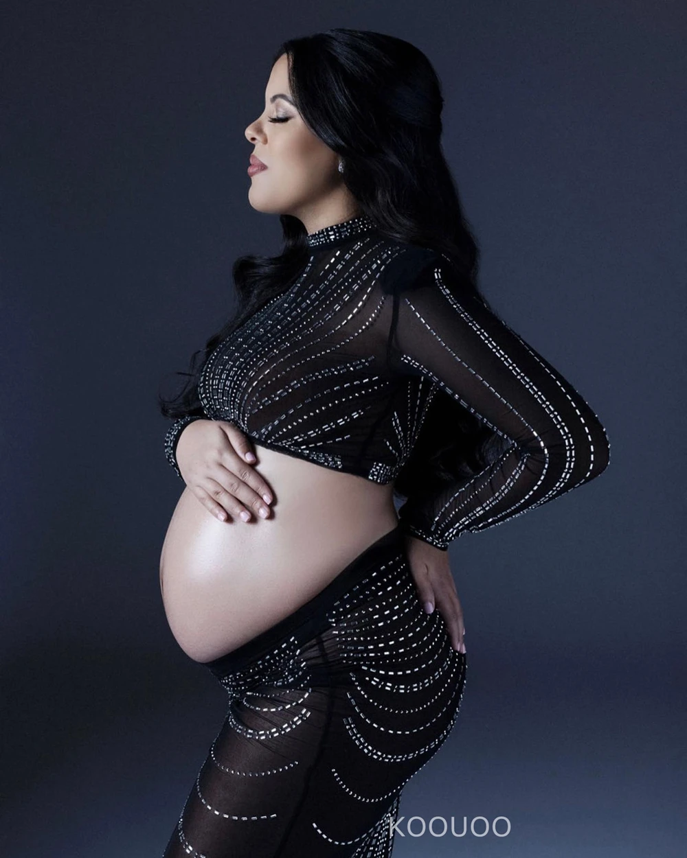 Vestidos recortados de sesión de fotos de maternidad para mujer, traje de fotografía de embarazo elástico de diamantes de imitación, conjunto de fijación en caliente de cristal Halter