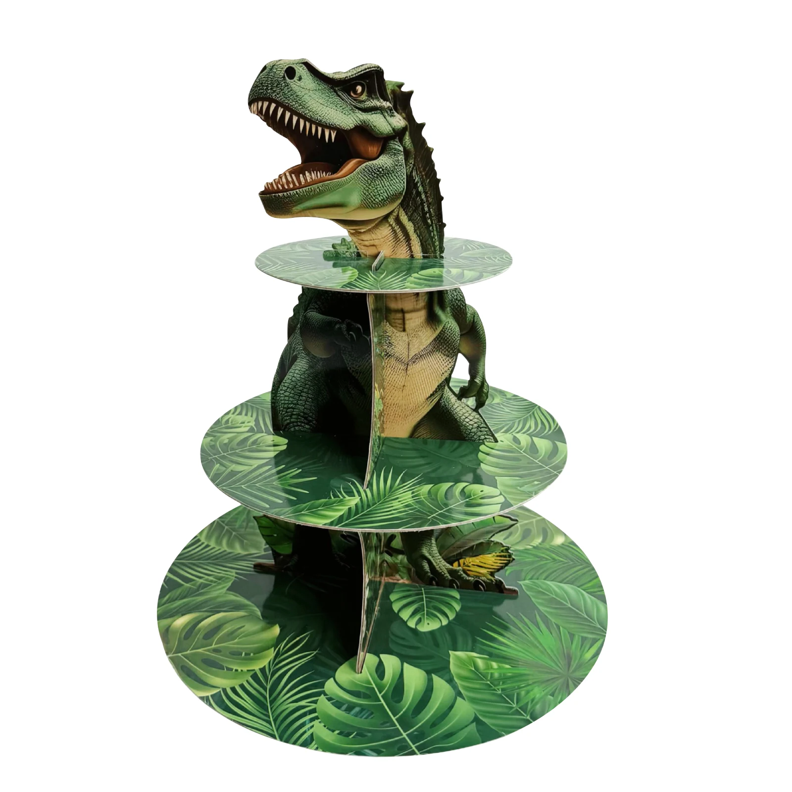 3 الطبقة ديناصور كب كيك حامل زينة الحفلات ديناصور موضوع حامل كب كيك زينة دينو برج الحلوى للأطفال دينو الغابة #1
