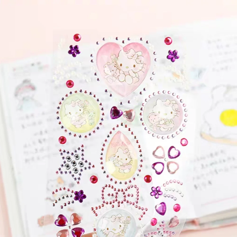 Genuine Sanrio Rhinestones Sticker Cartoon Hello Kitty Diy Craft Stickers Mobile Phone Laptop Decorative Decals Girl Gift