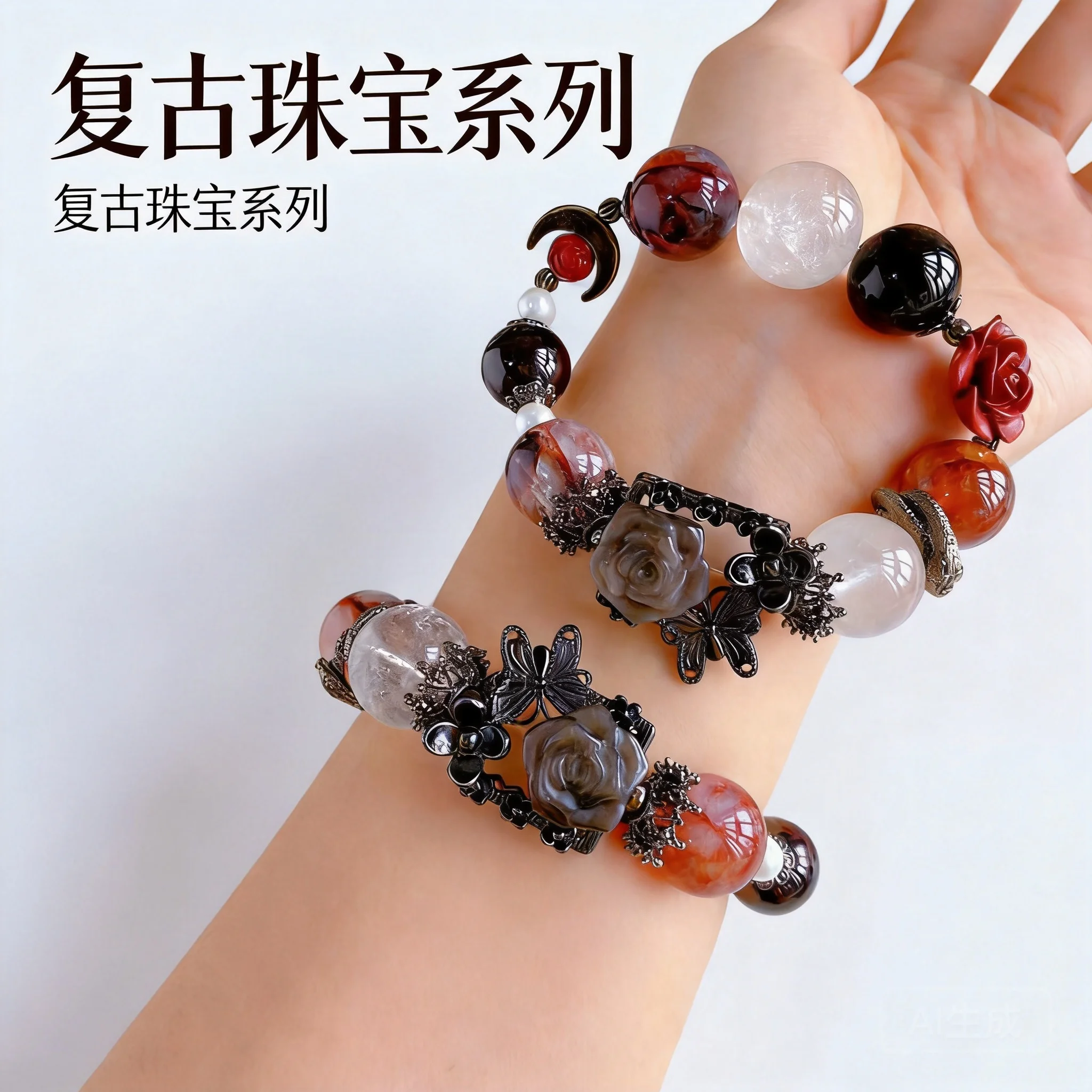bracciale-con-perline-in-cinabro-ossidiana-argentata-granato-e-quarzo-bianco-stile-cinese-con-rosa-scura-portafortuna-da-17-mm-per-halloween-fortuna-e-benedizione