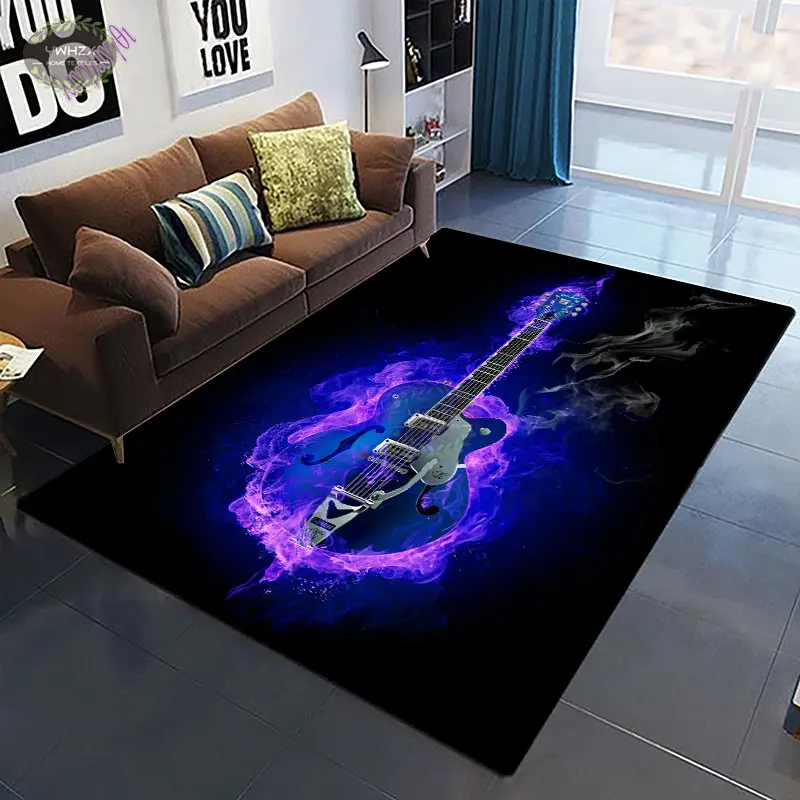 Guitar Melody Carpets For Living Room Colorful Music 3D Printed Non-Slip Area Rug Bedroom Bedside Home Decor Washable Floor Mat