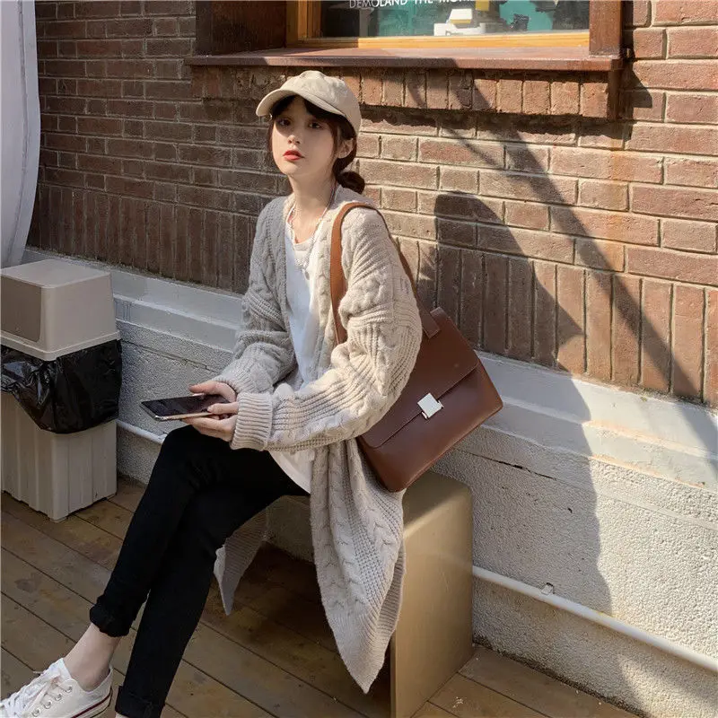 Women Long Sweaters Cardigan Knitwear Baggy Elegant Gentle S-5XL Ladies All-match Korean Fashion Кардиган Женский Thick Pure BF