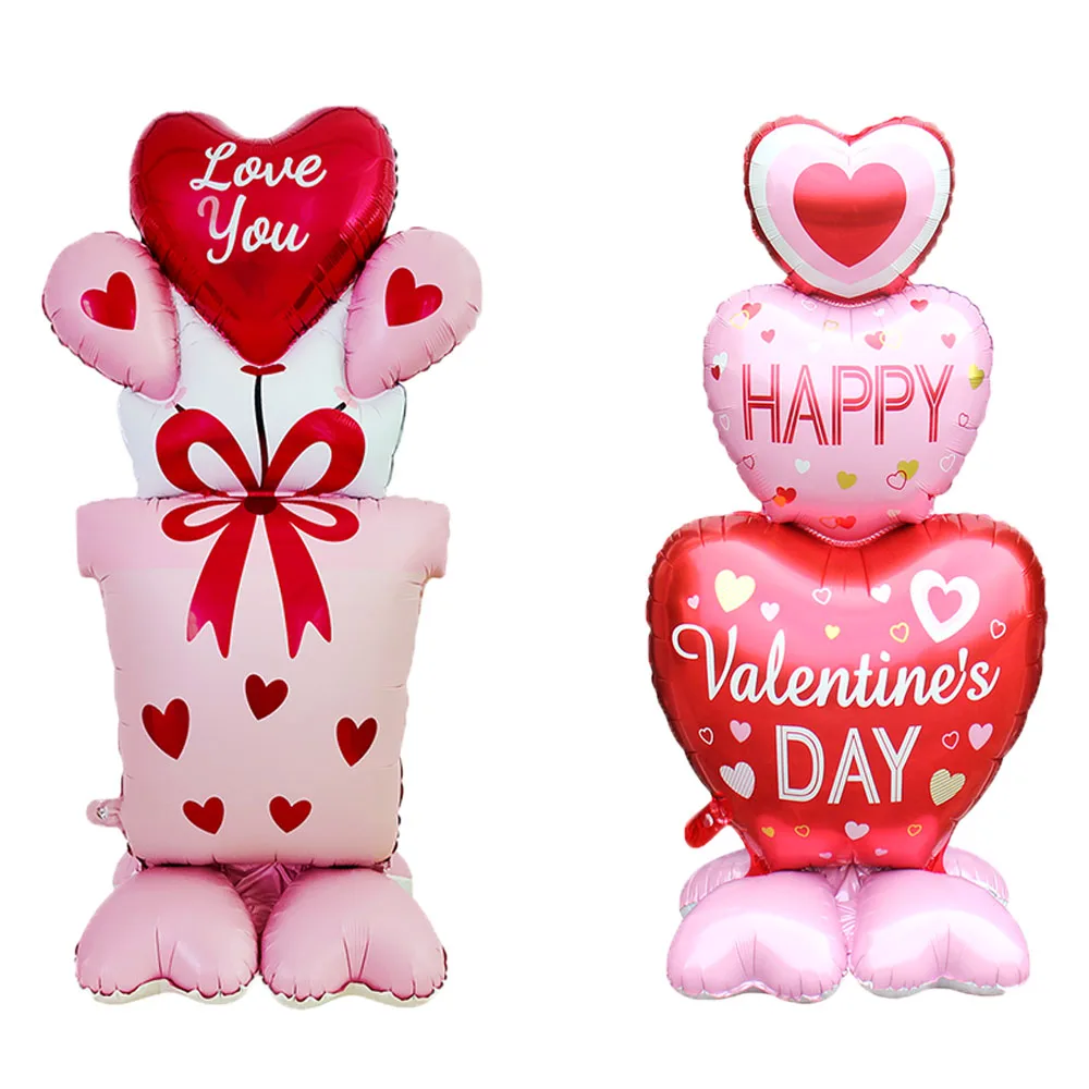 Large Valentine Stand Pedestal Kiss Me Love Heart Shape Foil Balloons Valentine's Day Wedding Decorations Engagement Decor