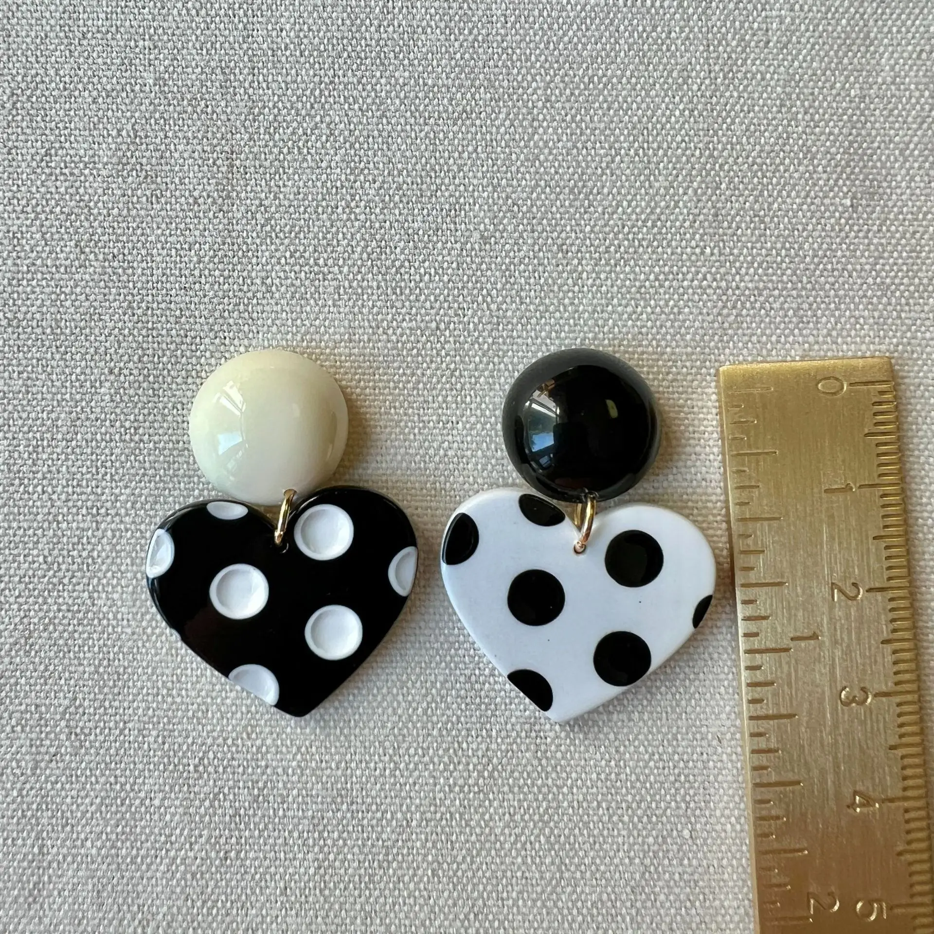 Unique Charming Black White Collision Colors Polka Dot Love Heart Earrings For Women Trendy Fine Jewelry Gift Party Office Decor