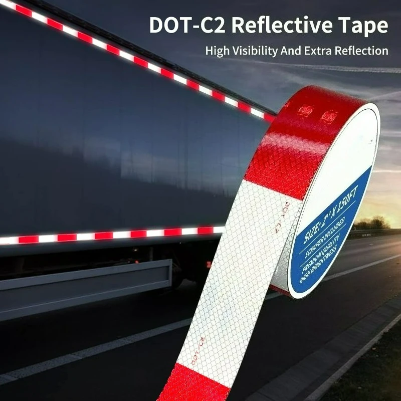 

DOT-C2 Certified 2" x 200ft Reflective Tape​​ Red & White Waterproof Safety Tape for Vehicles Trailers Boats & Road Signs