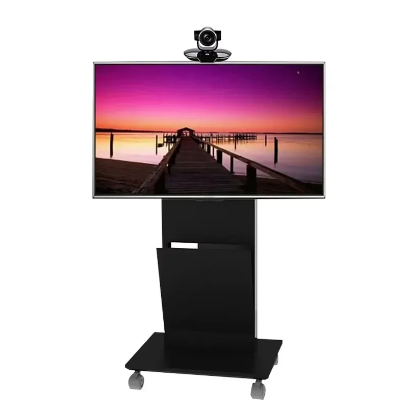 Electric TV Lift Stand for 32-65 Inch Screens Mobile Floor Cart with Wheels and Storage Shelf Rolling Television Holder Base