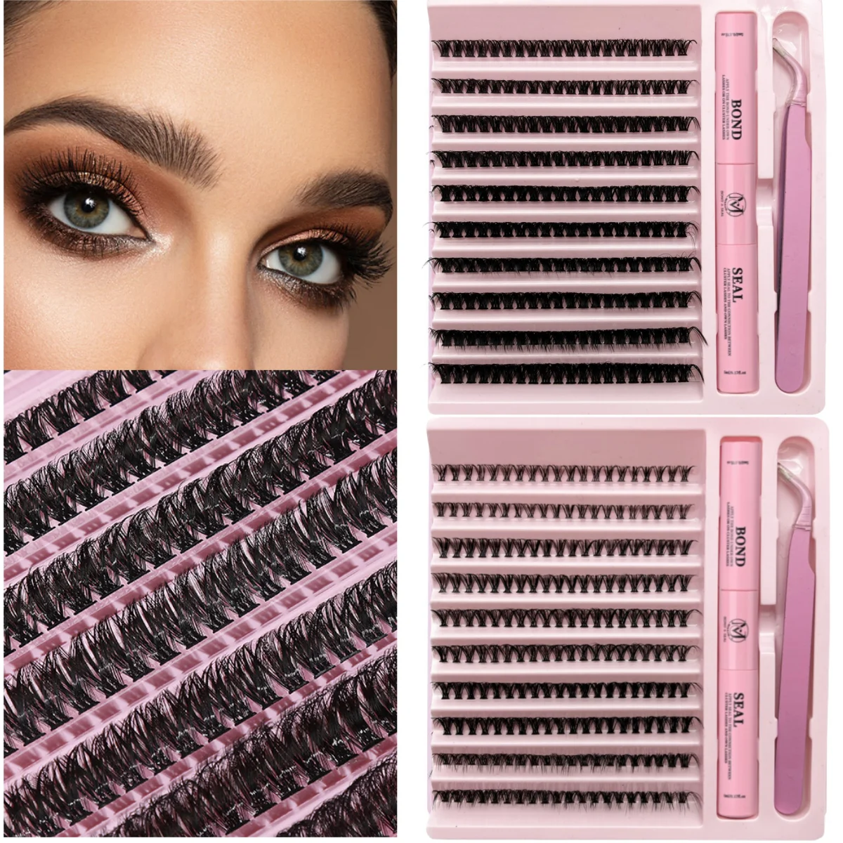 

MIAOJIE DIY Lashes Extension Kit Lash Bond and Seal Remover Eyelashes 200 PCS Clusters Makeup Tools for Gluing Lashes Glue
