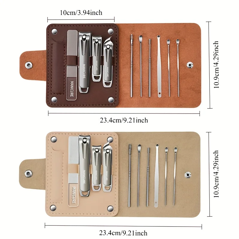 10개입 전문가용 손톱 관리 세트, 방진 기능이 있는 손톱깎이, 파일 및 귀이개 도구, 가정 및 여행에 적합