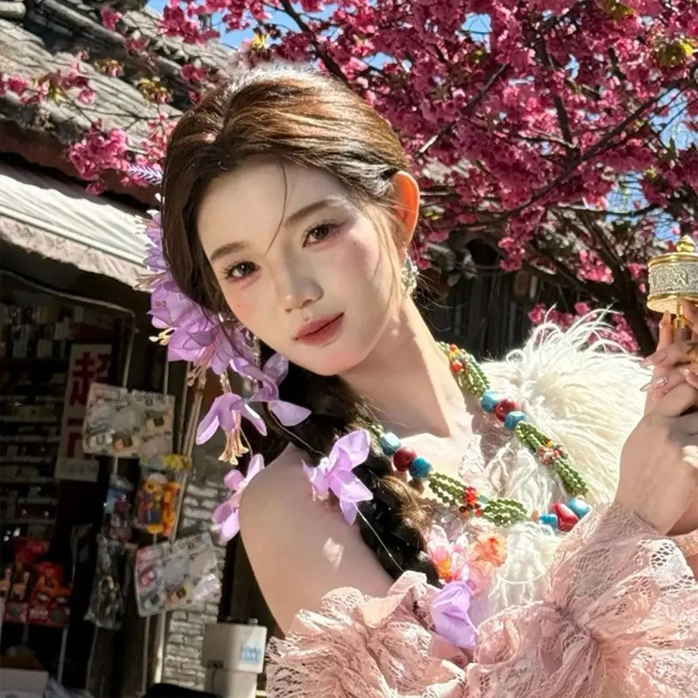 Hiasan Kepala Pengantin Rumbai Bunga Peri Gaya Perancis Elegan Hiasan Kepala Pengantin Pesta Pernikahan Perhiasan Rambut Aksesori Rambut