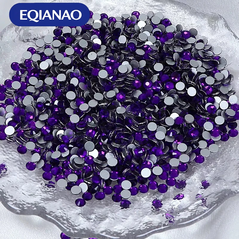 EQIANAO 288/1440 Stück tiefviolette Hotfix-Strasssteine mit flacher Rückseite zum Aufkleben für Nagelkunst, Kleidung, Schuhe und DIY-Bastelarbeiten