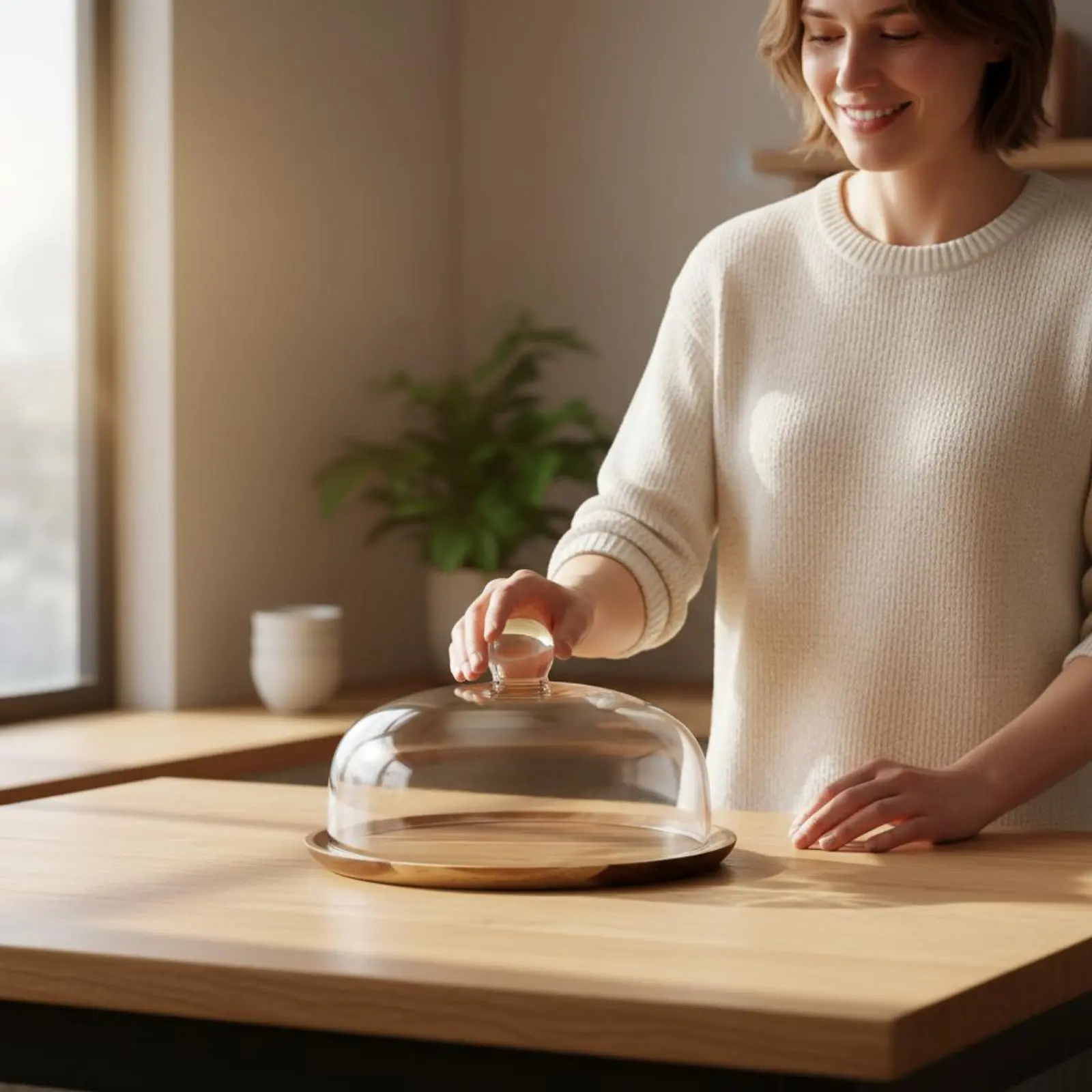 

Wooden Cake Plate with Glass Cover Multifunctional Wooden Cake Display with Cover Serving Ware Handmade Servingware for Caterers
