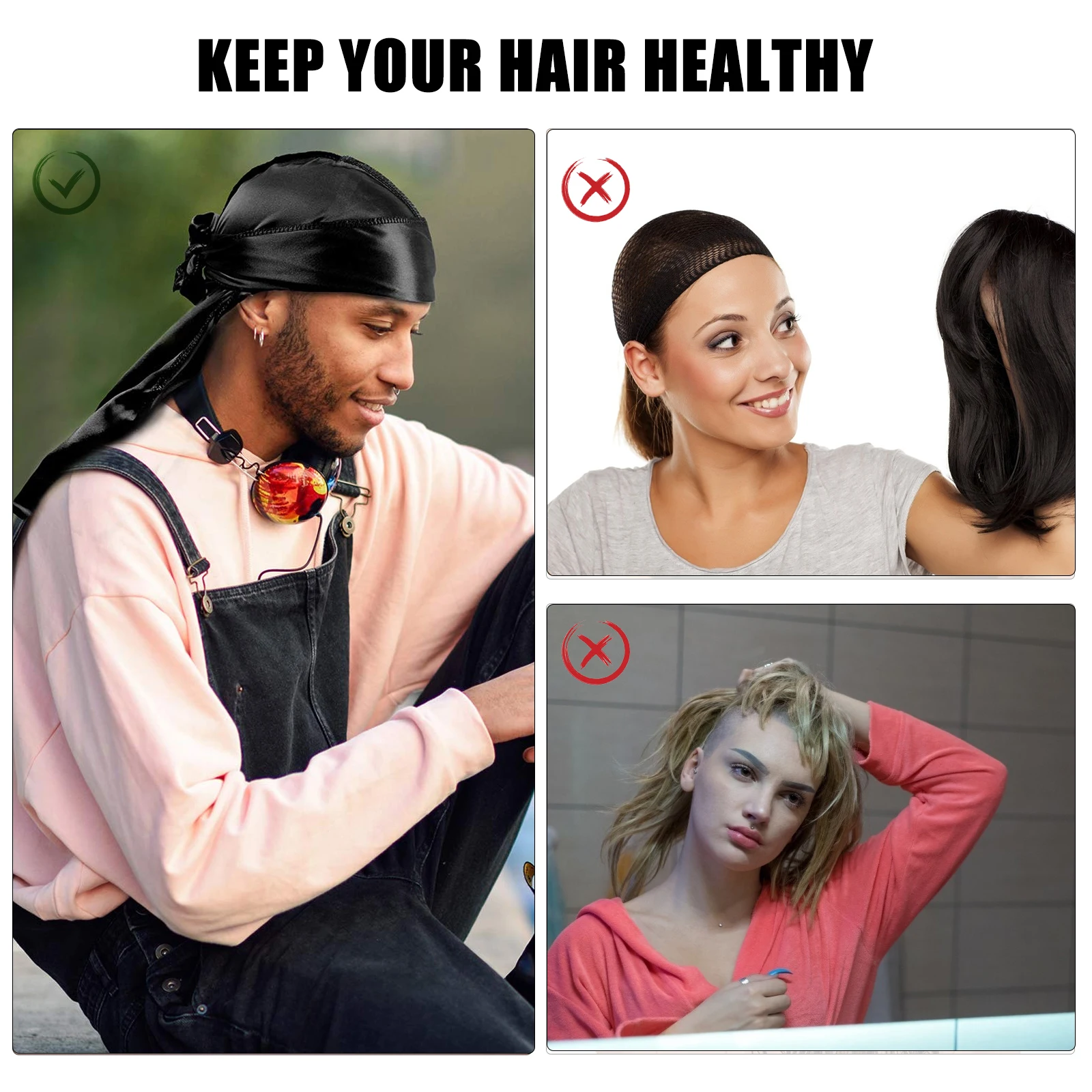 

4Pcs Pirate Hat Turban Durag Long Tail Headwrap Cap for Men Women Breathable Stretchable Polyester Silky Hair Protection Wave