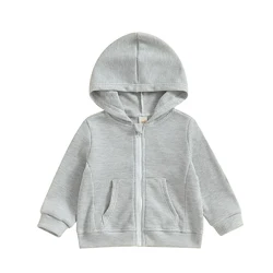 Kids Hoodie Long Sleeve Hooded Zip-up Hoodie Solid Sweatshirt Jacket for Boys Girls