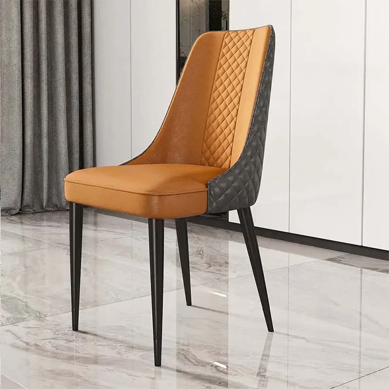 Nordic Dining Chairs Luxury Leather Designer Soft Chair With Backrest Metal Legs Mobile Stool Taburete Room