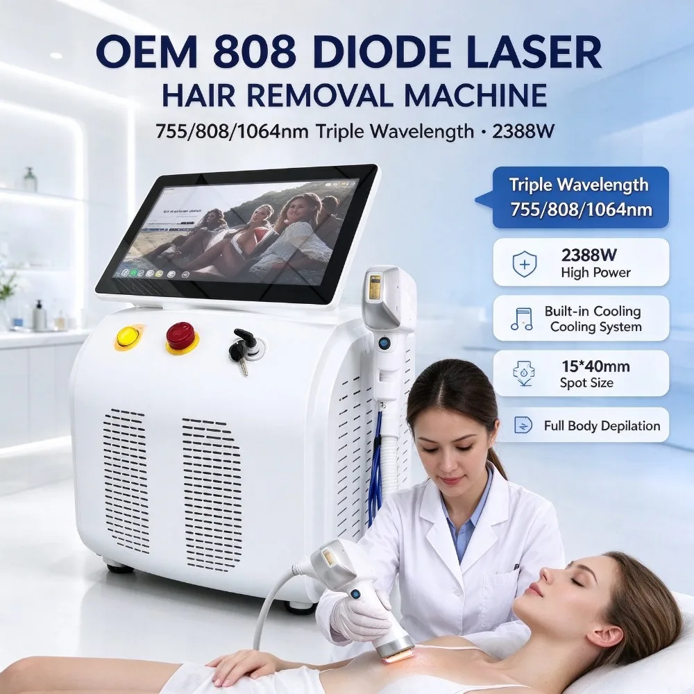 Portable Diode Laser Hair Removal Machine 755/808/1064nm 2388W Full Body Hair Removal Beauty Device
