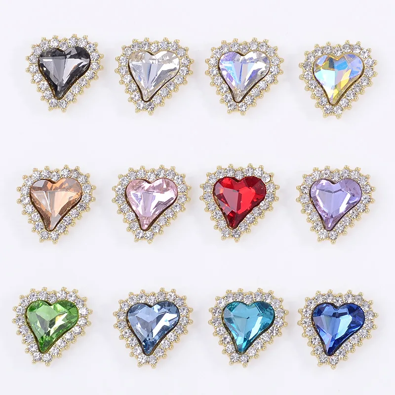 

Vintage Rhinestone Hearts Embellishments for Garment Decoration Accessories 20pcs Luxury DIY Heart Shape Flatback Button Charms