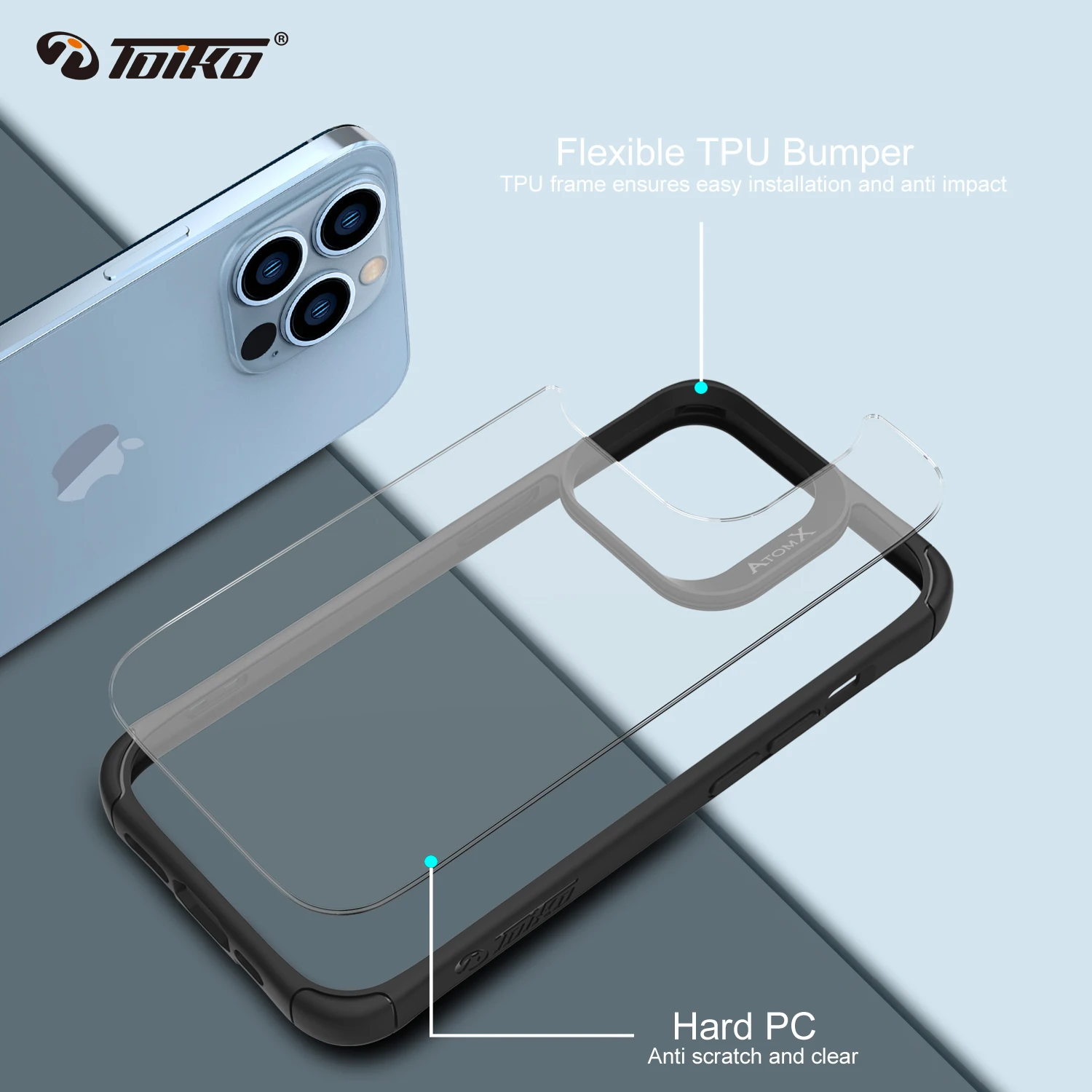 TOIKO Atom X Shockproof Protection Back Cover for iPhone 13 Pro Max Case Hard PC Soft TPU Hybrid Shell 13 Mini Airbag Bumper New